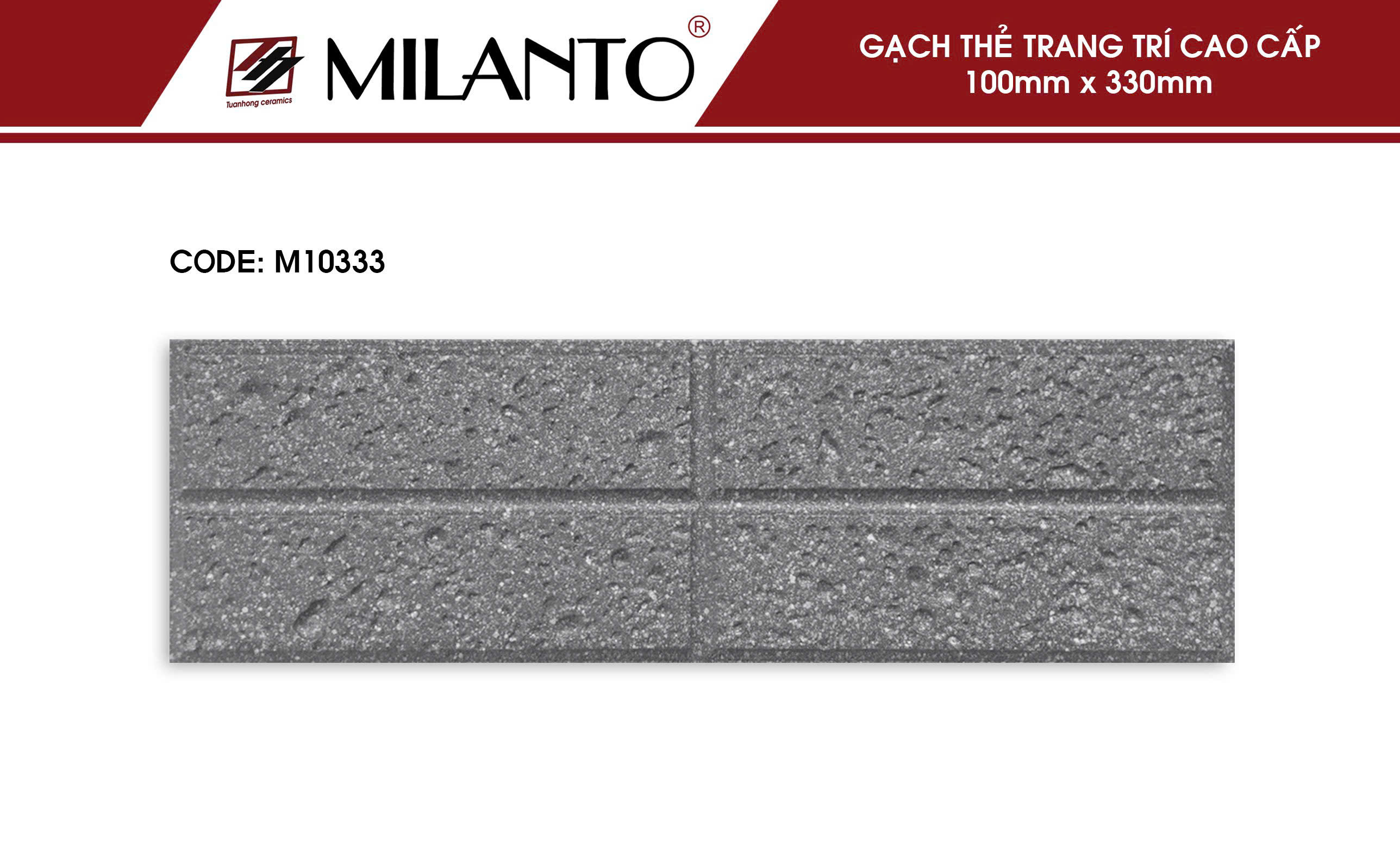 Gạch thẻ trang trí M10333 xương ceramic, bề mặt định hình, đường nét nổi rõ, tông xám đen hiện đại, sản xuất tại nhà máy DACERA