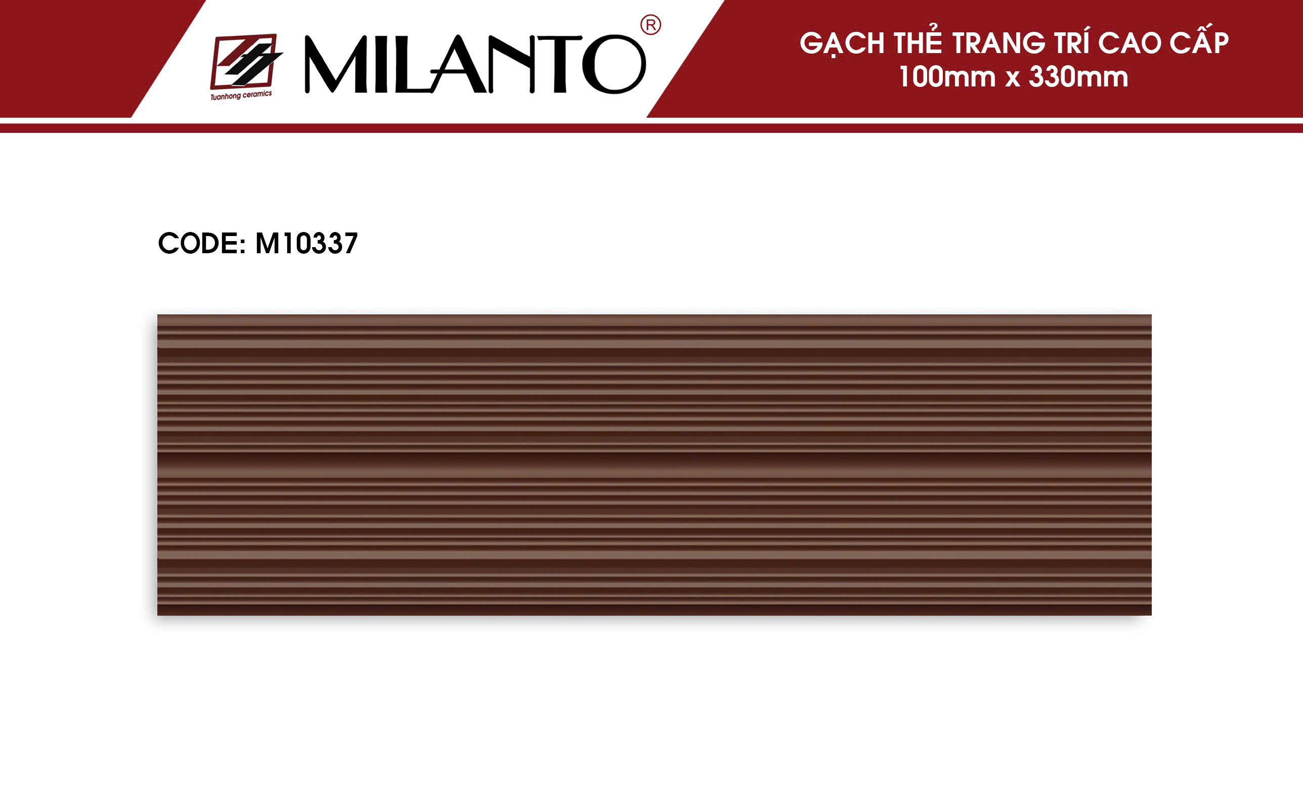Gạch thẻ trang trí 10337 xương ceramic, bề mặt định hình, đường nét nổi rõ, tông nâu đất trầm ấm, sản xuất tại nhà máy DACERA