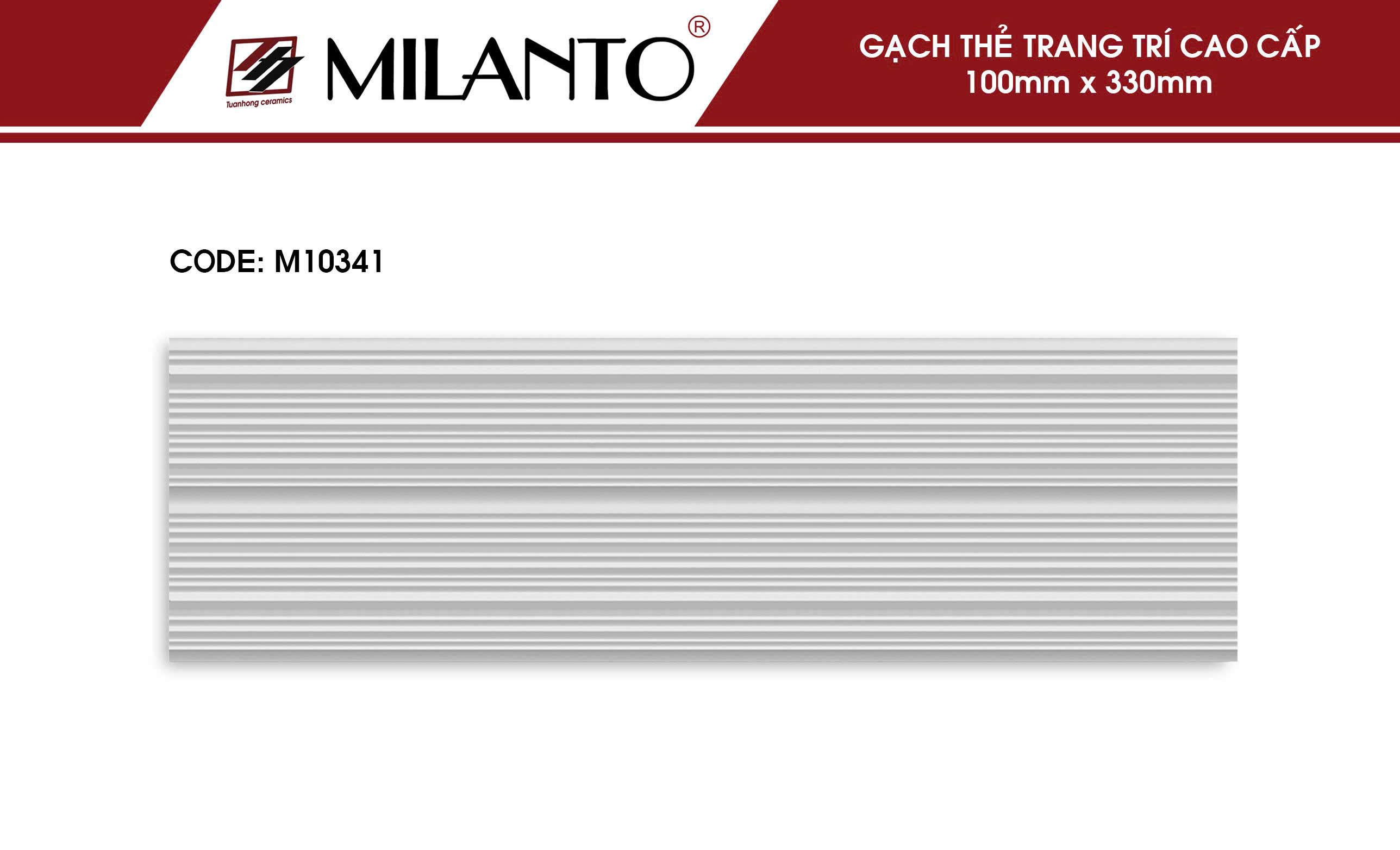 Gạch thẻ trang trí M10341 xương ceramic, bề mặt định hình, đường nét nổi rõ, tông trắng ngà đồng nhất, sản xuất tại nhà máy DACERA